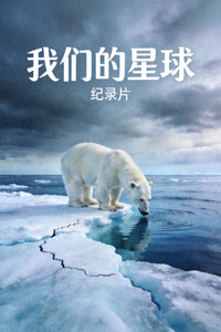纪录片《我们的星球》海报，展示北极熊在冰川上的场景